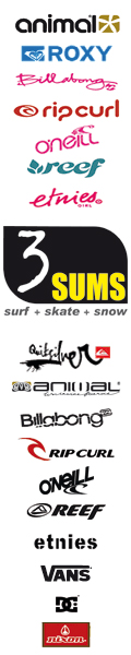 Suppliers of Animal, Billabong, Quicksilver, Quiksilver, Roxy, Oneill, Oneills, Reef & Vans Clothing