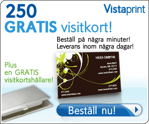 Utomlands och p&aring; andra st&auml;llen &auml;r det aldrig fel att ge ett visitkort. H&auml;r f&aring;r du 250 visitkort f&ouml;r kanske 50 kronor om du sk&ouml;ter korten r&auml;tt. Helt gratis &auml;r kanske fel att s&auml;ga men om du l&aring;ter tillverkaradressen vara kvar p&aring; baksidan och l&aring;ter det ta lite tid betalar du endast 50 kronor i frakt. Kan det bli billigare? 